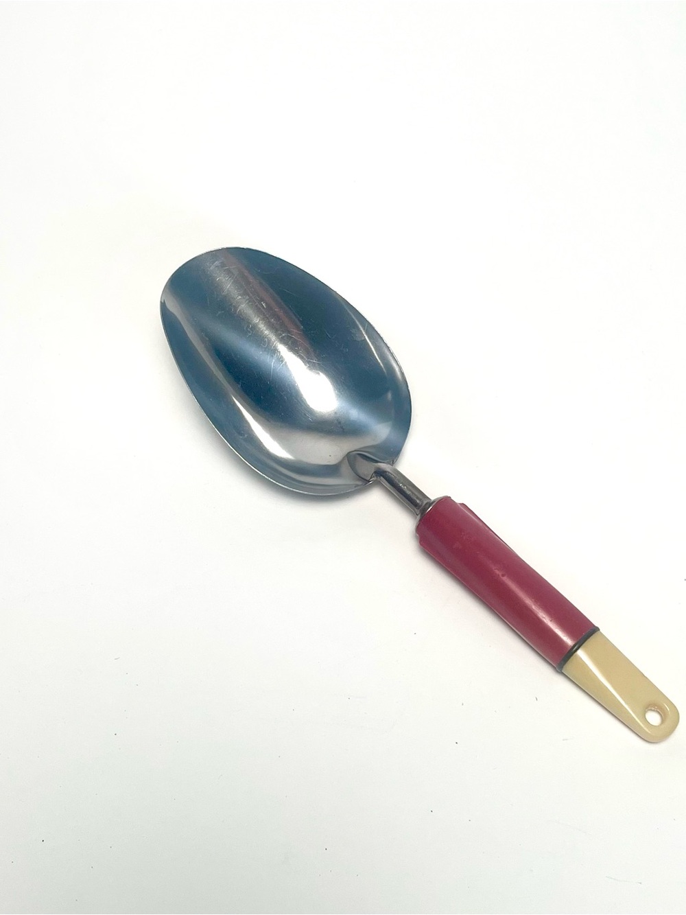 Vtg A&J Ekco High-Dome Ice Cream Scoop Stainless Steel Red & Ivory Handle USA